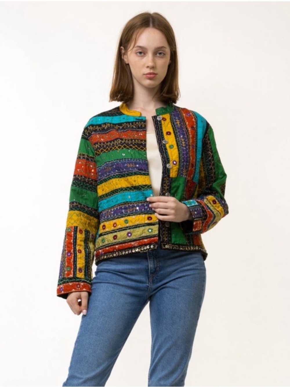 Chicos Vintage Patchwork Embroidered Patchwork Jacket, size medium